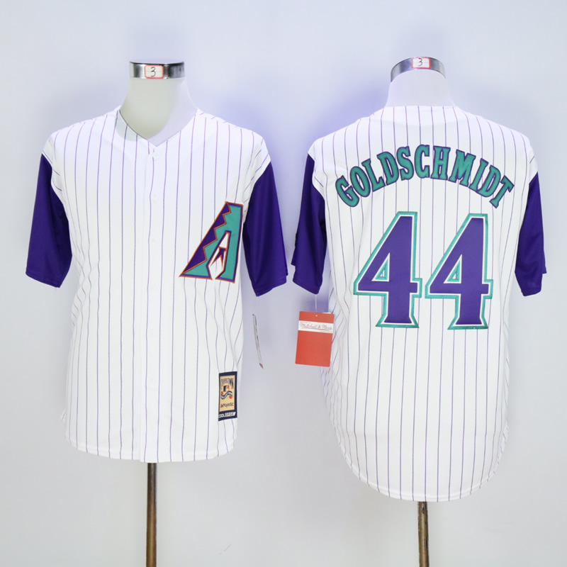 Men Arizona Diamondback #44 Goldschmidt White Stripe Throwback MLB Jerseys->arizona diamondback->MLB Jersey